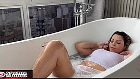while hubby's away agatha mama sneaks bbc anal in the tub with bestie