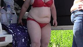 A voyeur's hidden camera spies chubby mature lesbians big asses in sexy lingerie public park outdoors amateur fetish