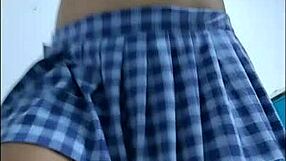 sexy uniformed girl in miniskirt makes adult vid in school dorm
