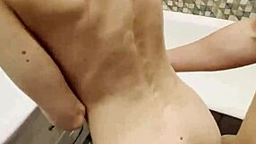 Muscular guy face fucks cute blonde's deep throat at wild bathroom party till he blasts cum in her mouth