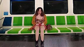 latina slut flashes tits fingering on public train