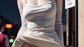 Blonde Japanese skirt lifts reveal wet panties close