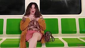 latina slut flashes tits fingering on public train