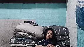 your cute asian roommate strips panties in dorm getting all worked up