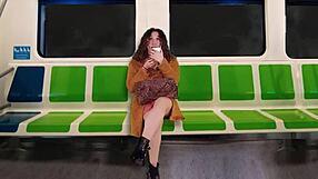 latina slut flashes tits fingering on public train