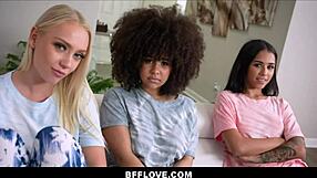 three teen bffs nina diaz camila cortez braylin bailey take neighbor's cock at pajama party