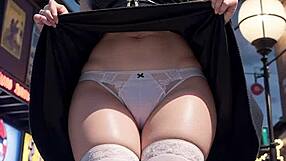 Blonde Japanese skirt lifts reveal wet panties close