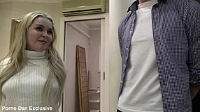 Tiny blonde Haley Spades' juicy anal creampie threesome taunts cuckold landlord.