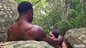 pounding tight pussy at the waterfall with huge cock