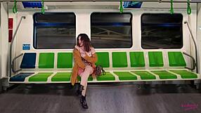 latina slut flashes tits fingering on public train