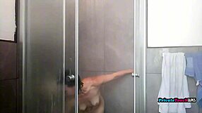 Sexy russian skinny blonde shower fingering wet tight pussy squirting homemade orgasm