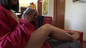 French Cuckold Wife Squirts from Hairy Pussy While Husband Works Office