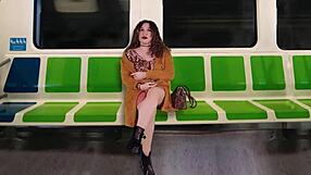 latina slut flashes tits fingering on public train