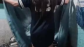 your cute asian roommate strips panties in dorm getting all worked up