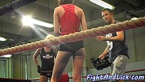 Euro redhead dyke pins wrestling foe for hot lesbian seduction!