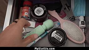 Stepbro confronts stepsis over dildo then fucks her tight pussy hard