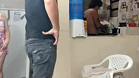 naughty wife bends over bareback for doggystyle pounding right next to her watching cuckold husband