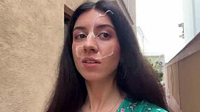 loser teen walks public streets cum-drenched face after blowjob game loss