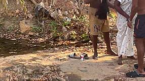 shy country ebony babe bent over for big black cock doggystyle quickie outside.