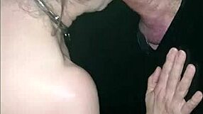 french slave girl pipes cocks at gloryhole then takes cumshots in public outdoor humiliation