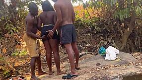 shy country ebony babe bent over for big black cock doggystyle quickie outside.