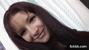 Slutty babe strips nude gapes asshole with huge dildo hardcore