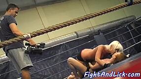 Euro redhead dyke pins wrestling foe for hot lesbian seduction!