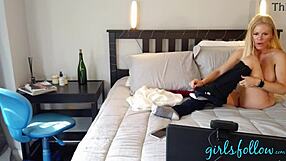 casca akashova's solo show has busty milf fingering wet pussy and big tits in lingerie exhibition