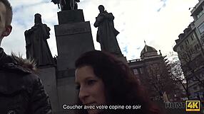 Cuckold watches as old European girlfriend squirts hard from young stud's rough sex for cash in Czech streets