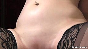 busty mistress straps on for male sub's bent over anal pounding