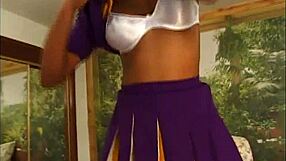 Bent Over Ebony Cheerleader Sucks Daddy's Cock Then Rides Doggystyle In Uniform Socks