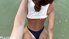 naughty latina biker babe bends over big ass on beach for monster cock doggystyle and cum on tits ride