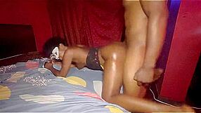 Sexy ebony stripper backs big ass on monster BBC so good