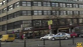 Cuckold watches as old European girlfriend squirts hard from young stud's rough sex for cash in Czech streets