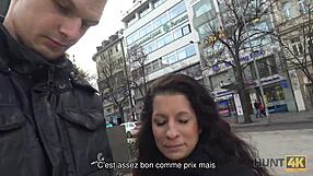 Cuckold watches as old European girlfriend squirts hard from young stud's rough sex for cash in Czech streets