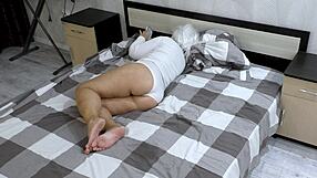 stepmom clenches her fat ass cheeks making anal fuck tough for stepson