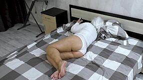 stepmom clenches her fat ass cheeks making anal fuck tough for stepson