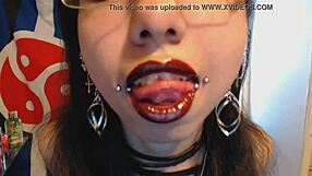 Young Goth Teases Huge Puffy Nipples In Dark Red Lipstick