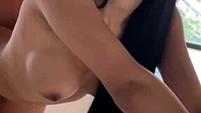 Petite big tits teen rides monster cock reverse cowgirl squirting wildly with rimjob action