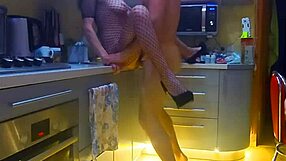 oh the passion burns as skinny wife in lingerie and stockings licks husband's friend before anal sex with her tight boobs