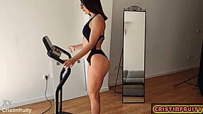 Does this bikini brunette's barefoot tease make your cock throb?