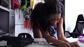 mall cop mike mancini catches petite ebony masseuse olivia jay fingering at work