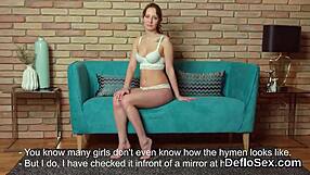 close-up of teen virgin fingering tight pussy to intense climax defloration