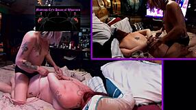 Shemale Mistress In Lingerie Dominates Goth Whore's Big Tits With Kinky Anal Strap