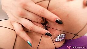 Brunette babe moans hard fingering shaved pussy to orgasm