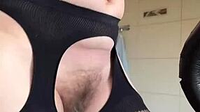 hairy milf does fetish workout in gym