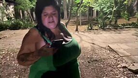 Amateur Brazilian BBW milf breastfeeds husband publicly in forest with rimjob