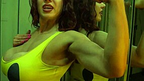 worship these muscular bodybuilder babe's bulging biceps in bikini