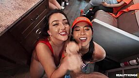 ffm cheerleader fan fuck with brunette big ass cum facial