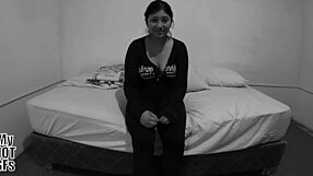 Stunning petite latina Kiomi rides cock hard in raw casting fuck